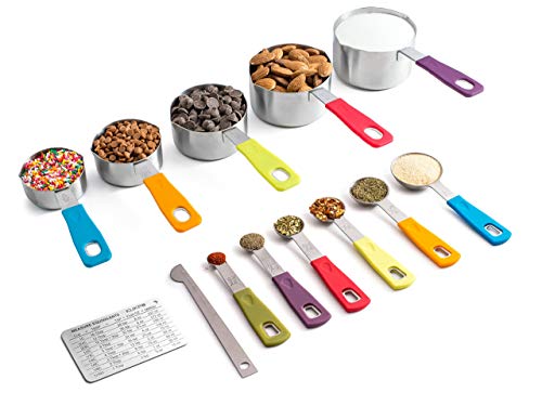 KUKPO Measuring Cups and Spoons Set- Superior Quality 13- Piece Measuring Set For Baking w/ Non-Slip Colorful Silicone Handles & Easy To Pour Spouts- Perfect For Liquid & Dry Ingredients- Great Gift