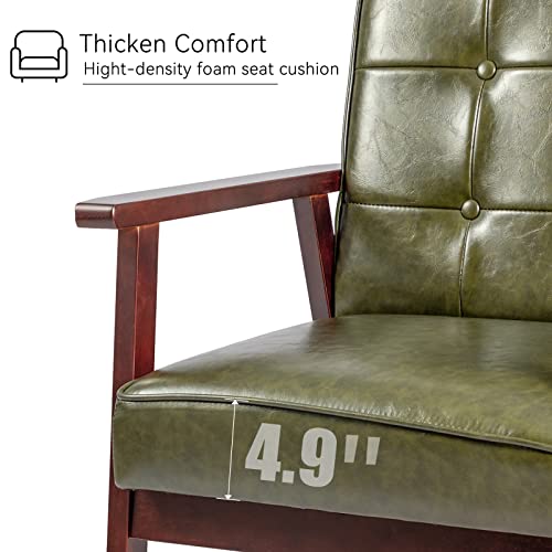 Okeysen Accent Chairs Set Of 2 With Side Table, Mid Century Modern Accent Chair, Retro Wood And Leather Armchairs Side Chair, Lounge Reading Comfy Arm Chair For Living Room, Bedroom, Office #TOP4