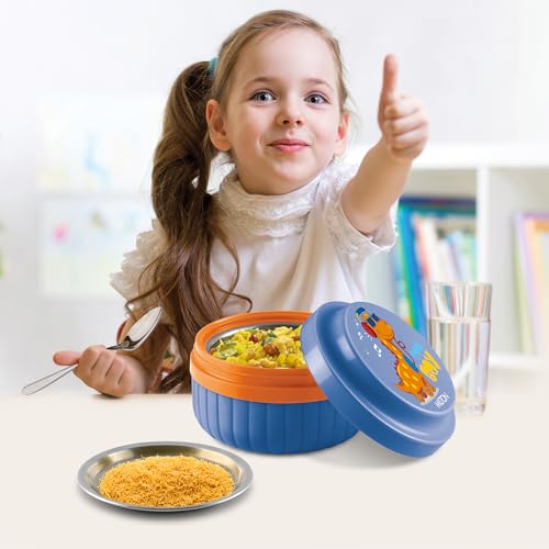 Image of MILTON Bestie Tiffin Big Plastic Insulated Tiffin Box with Steel Partition Plate, 315 ml, Dark Blue (Cool Boy Print)| BPA Free | Food Grade | PU Insulated | Kids Lunch Box