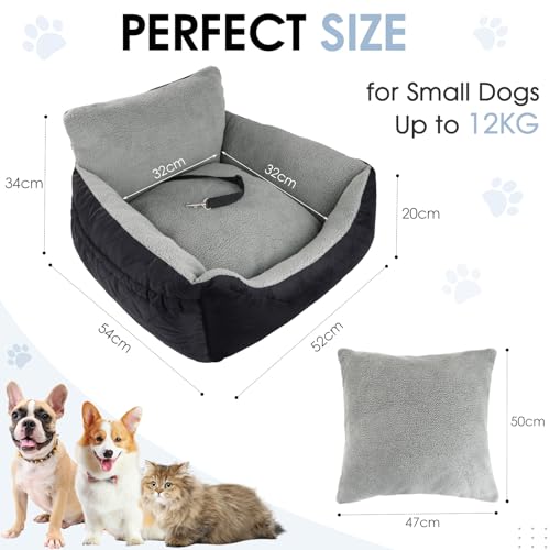 Otauoaea Hundesitz Auto Kleine Hunde bis 12 kg | Stabile Hunde Autositz mit 2 Sicherheitsgurten | Rutschfester Autositz Hund mit Abwaschbarer Sitzauflage | Weicher Hundeautositz Hundekorb Hundebett