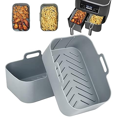 BYKITCHEN 2PCS Silicone Air Fryer Liner for Ninja Dual, Air Fryer Accessories for AF300UK, Reusable Silicone Baking Basket/Tray for Ninja Foodi/Salter/Instant Vortex Dual Zone Air Fryer Cover
