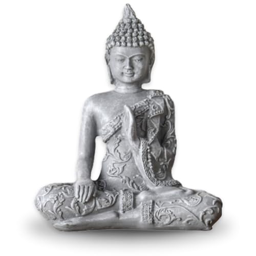 Figurita Zen Light de Buda meditando, de color gris piedra y de 10 cm x 5 cm x 12 cm...