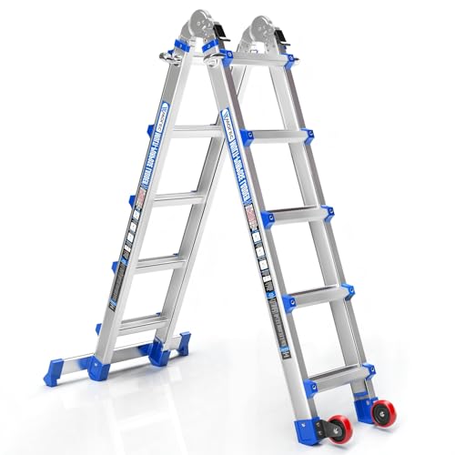 17FT Telescoping A-Frame Ladder with Wheels