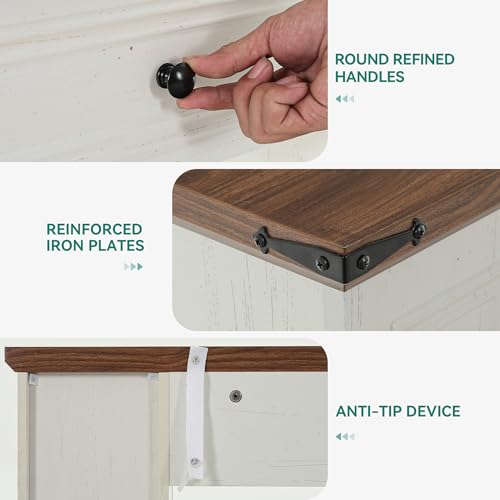 47.2" YITAHOME Farmhouse Console Table w/ 2 Drawers (Off White/Walnut) - image 5