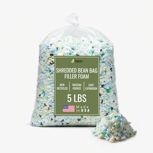 Bean Products Shredded Foam Filling Made from Recycled Materials – Long Lasting Shredded Bean Bag Filler Foam - Lightweight Moldable Foam Filling - 5 LBs
