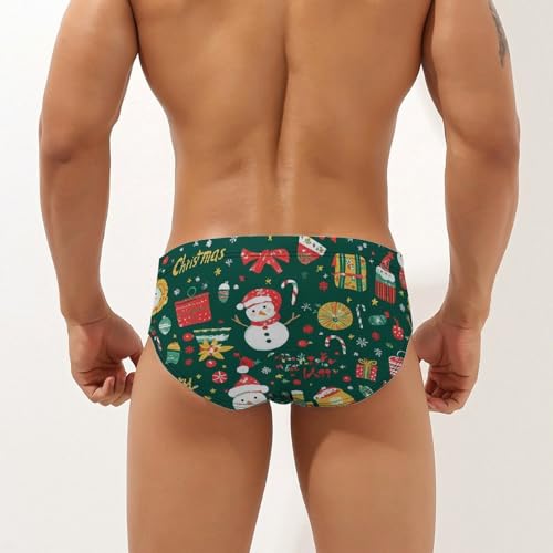Merry Christmas Tree Snowman Gift Mens Swim Briefs Bikini Sexy Low Rise Trunks Swimsuit Bathing Suit Beach2