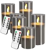 Britesta LED-Wachs-Kerzen: 6er-Set LED-Echtwachskerzen in grauen Acrylgläsern, 3 Größen (LED-Kerzen mit Zeitschaltung)