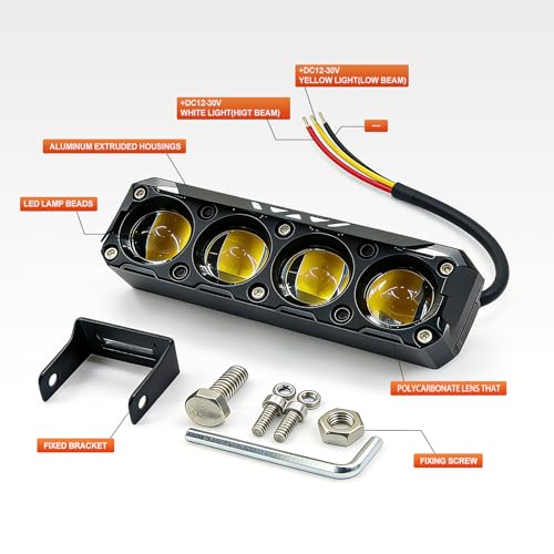 UFsenten 2Pcs 5Inch LED Motorcycle Driving Fog Bar - Dual Yellow/White Offroad Pod Lights, Work Auxiliary Lights for Truck ATV SUV UTV 4WD Boat Tractor - Thumbnail 3