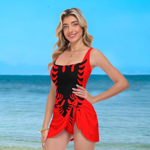 Bañador de mujer con bandera de Albania y control de abdomen para natación 7
