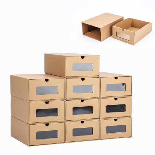 M.J COMFY-LIFE Cardboard Shoe Boxes, Stackable & Visual Multi-Purpose Storage Recyclable Shoe Organizer Boxes for Home and Office Organizatio (10pcs)