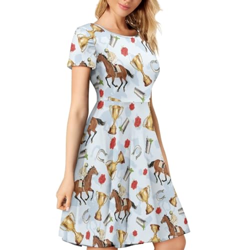 Image of AFPANQZ Womens Casual Summer Lightweight Vintage Dress Short Sleeve Midi Dress Knee-Long Luxury Formal Dress
