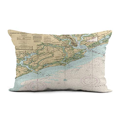 Topyee Throw Pillow Cover 12x20 Inch Lowcountry Charleston Harbor Nautical Chart Coastal Chic South Carolina Home Decor Pillowcase Lumbar Pillow Case Cushion Cover for Sofa Couch Bed