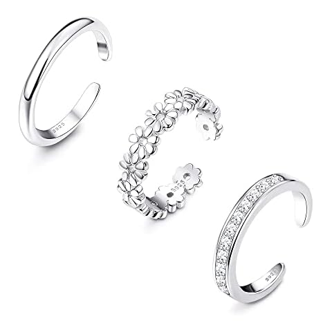 JeryWe 925 Sterling Silver Adjustable Toe Ring Set Cover