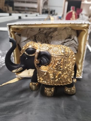 Image of I-Mytra Gold Plated Black Elephant Idols for Home Temple, Hatti Idol for Pooja Room, Elephant Statue for Gifting, Good Luck and Prosperity Showpiece