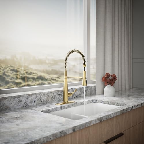 Image of KOHLER 22033-2MB Simplice Kitchen Sink Faucet, Three Function Sprayhead, Vibrant Brushed Moderne Brass