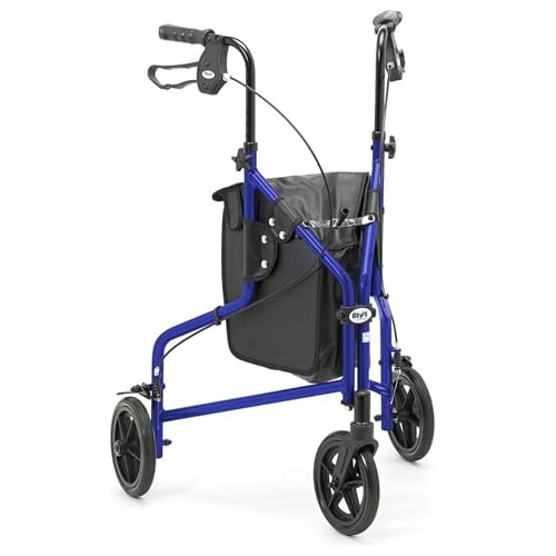 Days Leichte Aluminium-Klapp 3-Rad-Tri Walker mit Abschließbare Bremsen und Tragetasche, verstellbar in Höhe, Begrenzte Mobilitätshilfe, Blau mit Tasche,
