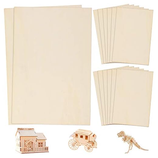 LotFancy Plywood Sheets for Crafts, 14pc Blank Unfinished Basswood Sheets, Thin Rectangle Wood Board Cutouts Pieces, 2 Sizes - 12Pc 150x100mm (6x4in), 2Pc 300x200mm (12x8in)