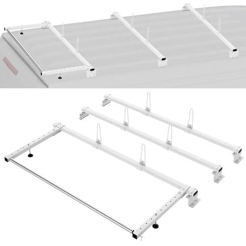 VEVOR Trailer Ladder Rack, 56 3 Crossbars Ladder Roof Rack, Heavy-duty Steel Van Roof Ladder Rack, 90 kg Capacity Each Bar Van Ladder Rack with Cargo Roller, Fit for Ford Transit Custom 2013-2024