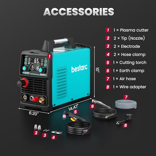 Image of Bestarc Plasma Cutter, [Pilot Arc] [Large LED Display] [Air Sensor] 65A Plasma Cutter Machine 110 /220V Dual Voltage, 5 /8 Inch Clean Cut 1 Inch Max Cut, Post Flow 2T /4T for Beginners DIY