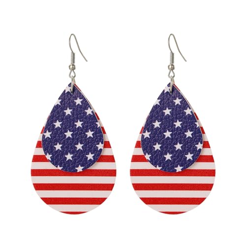 Boucles d'oreilles drapeau américain pendantes bleu blanc rouge pour le 4 juillet patriotique