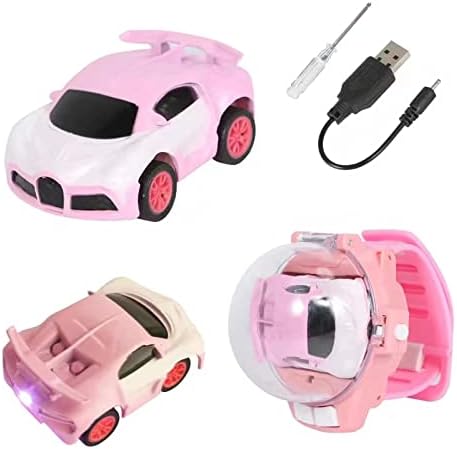 30M Remote Control Distance LED Mini Remote Control Car Watch Toys, Tiktok Watch Car Toys, 2.4 GHz Racing USB Charging RC Small Car, Toys Gifts for 3-8 Year Old Boys Girls Kids (Pink Sports car)