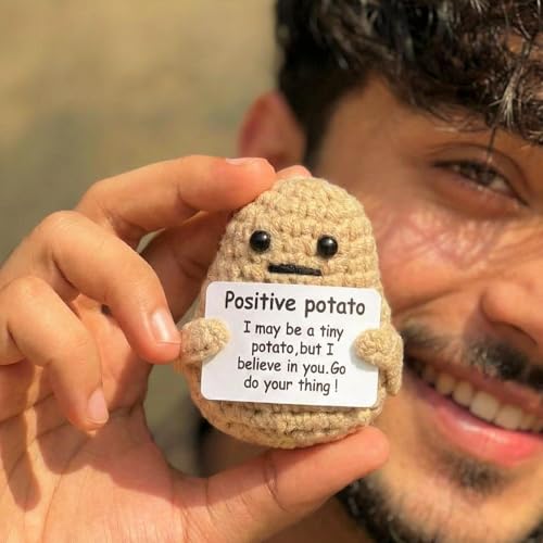 Image of Cute Emotional Support Crochet Toys Handmade Gifts with Message for Women Men Friends Coworkers, Birthday Christmas Valentine's Gift (Potato)