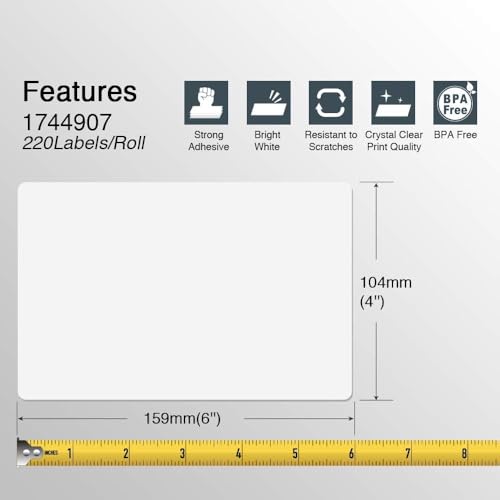 BETCKEY - Compatible DYMO 1744907 4x6 Shipping Labels, Perforated, Compatible with DYMO Labelwriter 4XL Rollo & Zebra, NOT Fit 5XL [12 Rolls/2640 Labels] by BETCKEY - Image 3
