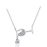 ONLYJUMP Wine Glass Pendant Necklace for Women Dainty Red Wine Glass Necklace Fine Wines Bottle Pendant Necklace Cubic Zircon Water Drop Cup Clavicle Necklaces Jewelry Gift (Silver)