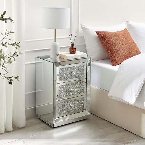 Furniturebox UK Stella Crushed Diamon Mirrored Crystal Bedside Ta...
