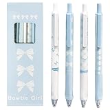 Orablooiva 4 Stück Süße Einziehbare Stifte Schleife Gelschreiber 0 5mm Feine Spitze Schwarze Tinte Glatt Schreibender Stift Büro Schule Zubehör Kawaii Blauer Stift