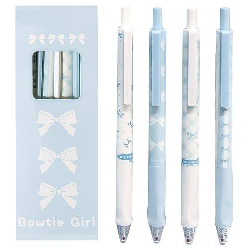 Orablooiva 4 Stück Süße Einziehbare Stifte Schleife Gelschreiber 0 5mm Feine Spitze Schwarze Tinte Glatt Schreibender Stift Büro Schule Zubehör Kawaii Blauer Stift
