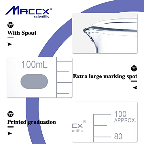 Maccx 3.4Oz(100Ml) Sturdy Glass Beaker, 3.3 Borosilicate Griffin Low Form With Printed Graduation, Pack Of 12, Bkl100-012 #TOP3