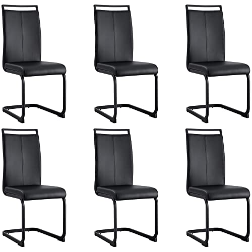 Image of Baysitone Modern Dining Set of 6, Side Chairs With Black Frame, Faux Leather Padded Seat High Back for Kitchen, Dining Room, Living Room - Black