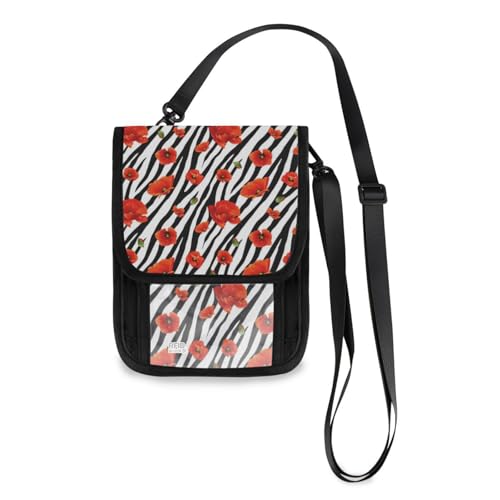 Portafoglio da viaggio con papavero e zebra porta passaporto carte di credito gadget unisex portafoglio da con tracolla regolabile 01 Taglia unica alla moda