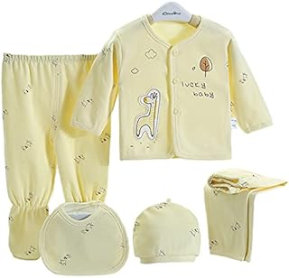 Infant Baby Boy Girl Clothes Outfits 5Pcs Sleepwear Set Long Sleeve Tops+Hat+2Pcs Pants+Bib Clothes Set Gift for 0-3 Months Newborn