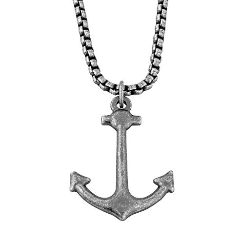 Akitsune Portus Anhänger inkl. 70cm Kette | Halskette Hafen Anker Nautisch Maritim Damen Herren Edelstahl - Antiksilber