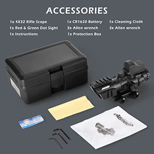 Aomekie Riflescope 4X32 and Red Dot Holographic Riflescope Combo Set with Adjustable Brightness - Image 8