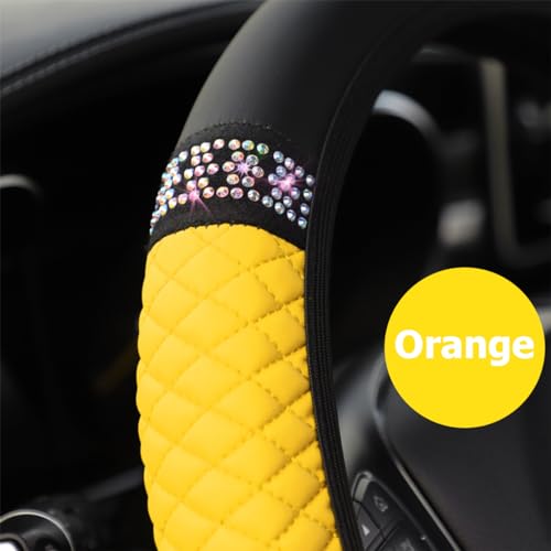 Image of Osilly Bling Car Steering Wheel Cover, 15 Inch Rhinestones Soft Leather Elastic Steering Wheel Protector, Sparkly Crystal Diamond for Women Girls (Yellow)