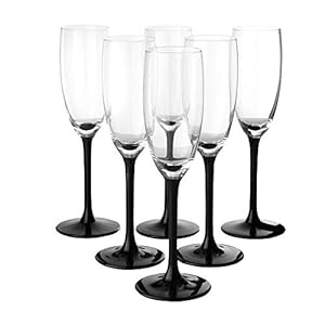 Glas Champagnerflöten/Sektflöten mit langem Stiel Schwarz 6 Stück 180 ml