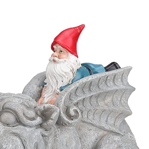 Wonder Garden Gnome Downspout - Decorative Downspout Extensions, Outdoor Splash Block Waterproof Resin For Lawn, Full Color Gnomes Riding Dragon Gutter Splash Guards #TOP6