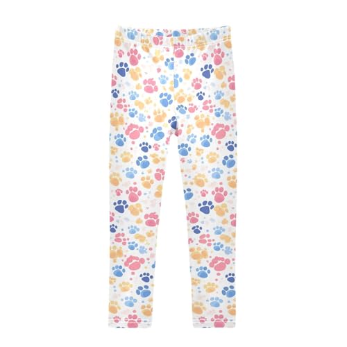 Cute Dog Paws Kids Girl's Cotton Leggings Soft High Waisted Athleisure Pants Sports