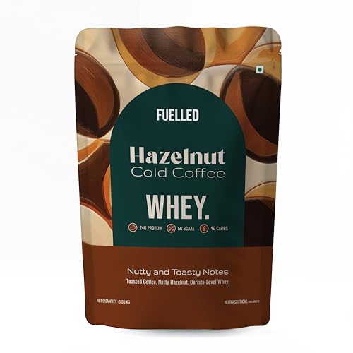 Image of FUELLED Whey Protein Powder Concentrate & Isolate with 24 g Protein, 5 g BCAA (4 kg, 120 Servings) Lab Tested (Hazelnut Cold Coffee)
