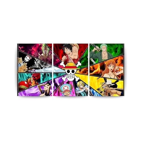 Image of ADRAIL STORE One Piece Anime Manga Poster, One Piece Character Design Wall Poster 3 Panal - A4 Size, 300 GSM, Wall Decor Posters Wall Art For Bedroom, Living room, Office, Dining Room,No Frame (1P-2)