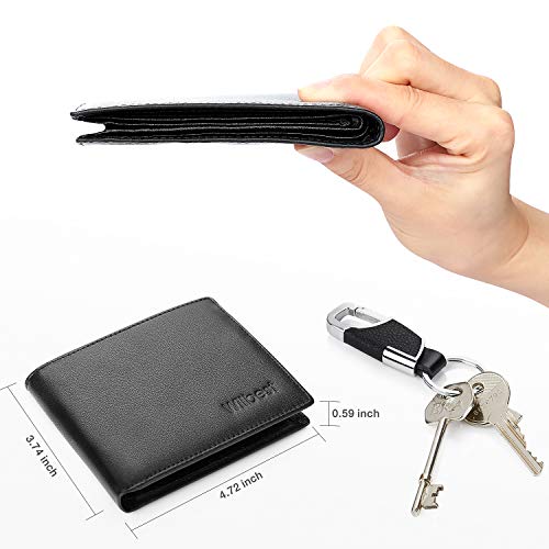 Wilbest Negro Billeteras Hombre, Cartera de Piel, Carteras Cuero, Tarjetas de Crédito Slim Moda RFID Bloqueo Monedero (+Botones de Llaves) Hecho a Mano