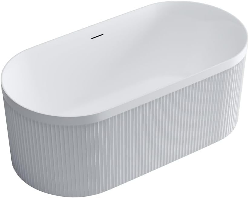 Dowell 59" x 30" Freestanding Bathtub, Acrylic Soaking Tubs, Fluted Design Oval Shape Bathtub W,Matte White-081 5930 01