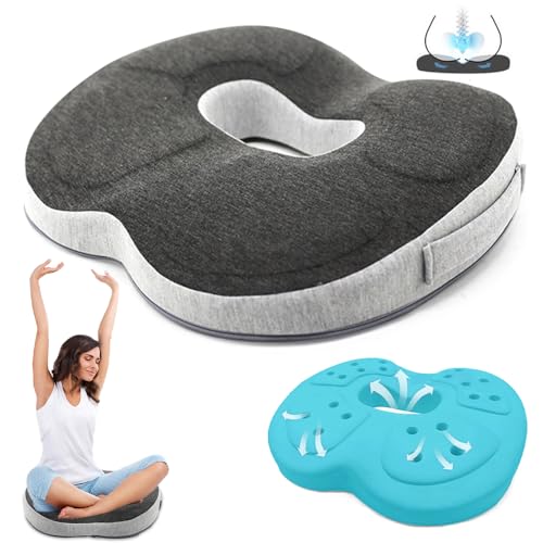 Gobesty Cojín ortopédico de asiento para hemorroides, alivio del dolor para hemorroides y coxis, cojín ergonómico de espuma viscoelástica para aliviar el dolor, para oficina, coche y silla de ruedas