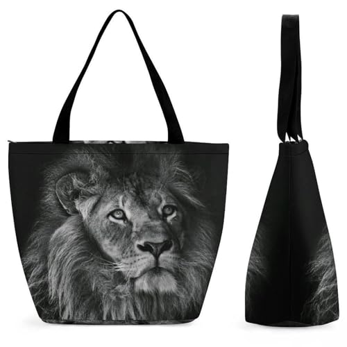 Sac de shopping Lion Noir : le grand sac à main spacieux contre le désordre