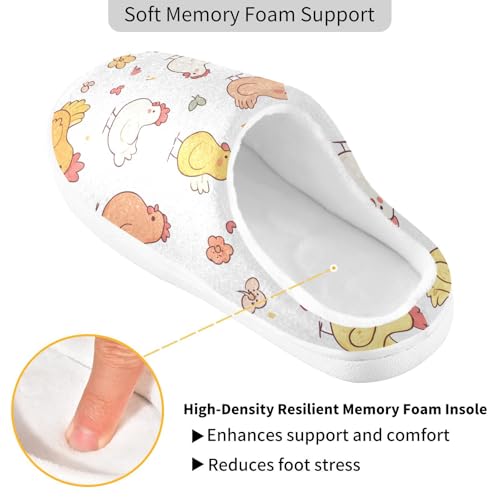 JUNZAN Cartoon Cute Chicken White Mens House Cotton Slipper Wide Memory Foam Guest Slippers for Travel Funny Presents 6-72