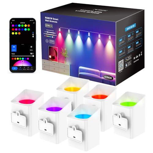 Image of RGBCW Smart Wall Sconces WiFi Wall Lights 54 Dynamic Modes, Color Changing LED Cube Wall Light Works with Alexa, Music Sync, Indoor Light Fixture for Bedroom, Living Room, Party, 6 Pack