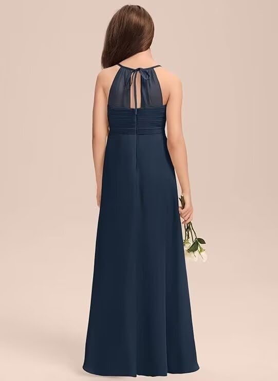 Girls A-Line Halter Dress Junior Bridesmaid Dress Flower Girl Flowy Chiffon Maxi Dresses Wedding Party Pageant Gown4